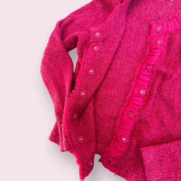 Women’s Boden Wool Cotton Nylon Blend Soft Cardigan With Ruffle Collar Size 8 - Picture 6 of 10